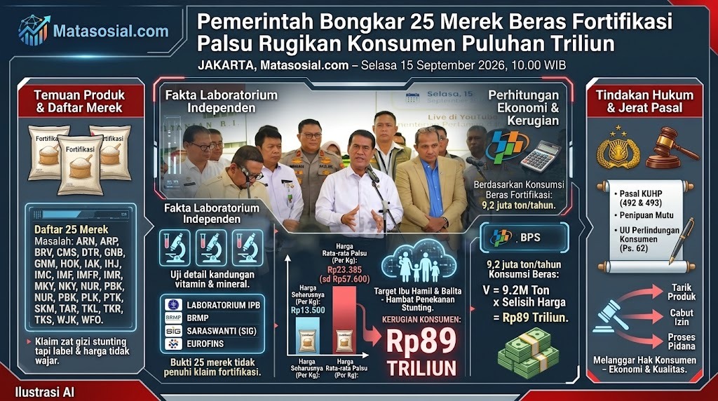 Pemerintah Bongkar 25 Merek Beras Fortifikasi Palsu Rugikan Konsumen Puluhan Terliun