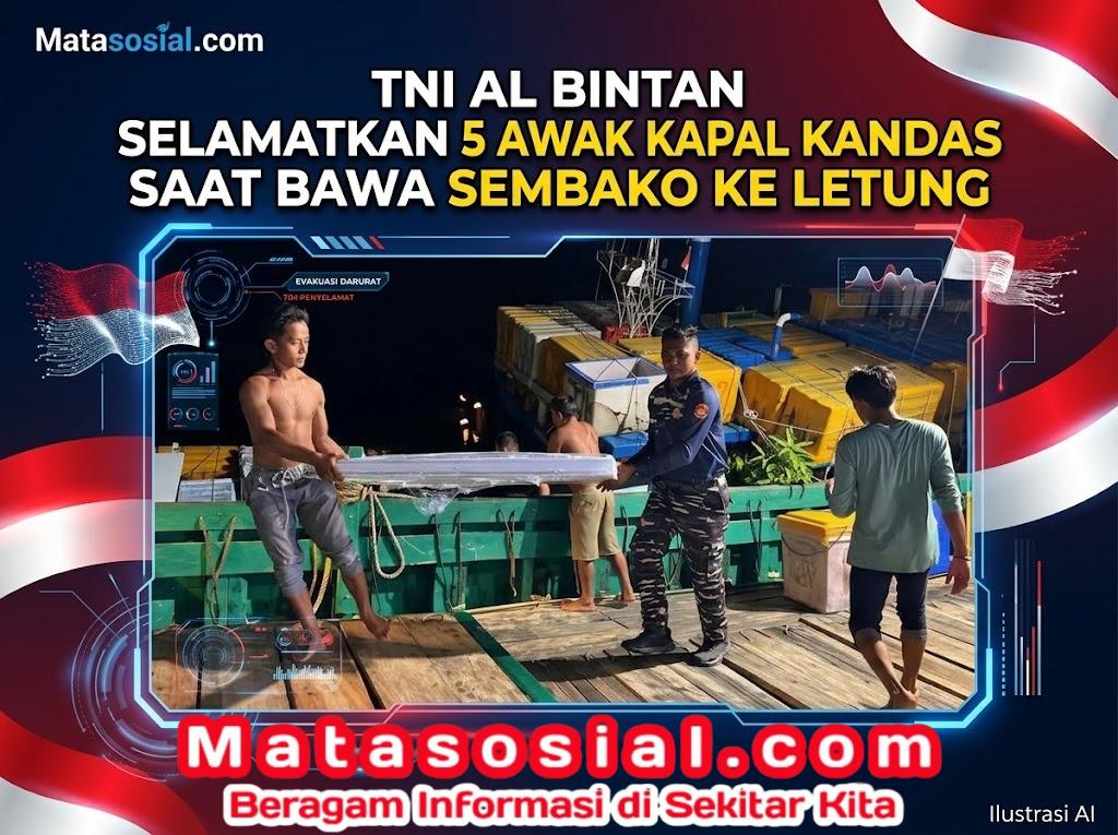 TNI AL Bintan Selamatkan 5 Awak Kapal Kandas Saat Bawa Sembako ke Letung
